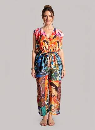 Salopetă-pantalon țesătură crep fără mâneci negru DESIGUAL femeie