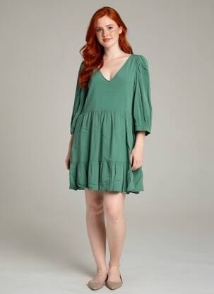 Rochie scurtă mâneci 3/4 mâneci 3/4 verde DES PETITS HAUTS femeie