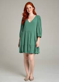Rochie scurtă mâneci 3/4 mâneci 3/4 verde DES PETITS HAUTS femeie