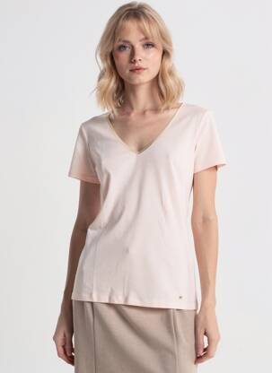 Tricou guler în v mâneci scurte roz DES PETITS HAUTS femeie
