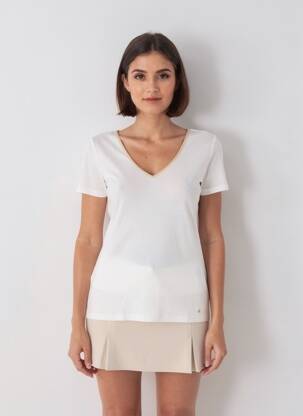 Tricou guler în v mâneci scurte alb DES PETITS HAUTS femeie