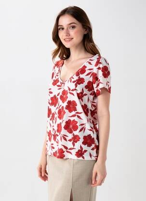 Tricou guler în v mâneci scurte roșu LES P'TITES BOMBES femeie