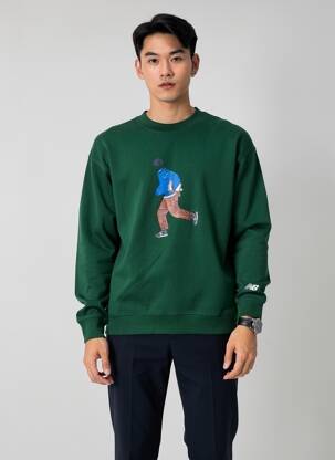 Pulover guler rotund mâneci lungi verde NEW BALANCE bărbat