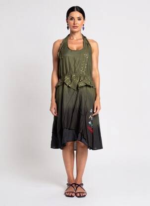 Rochie midi guler rotund bretele subțiri verde DESIGUAL femeie