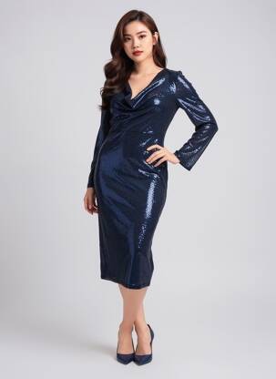 Rochie midi albastru NOOR BY NORA GHARIB femeie