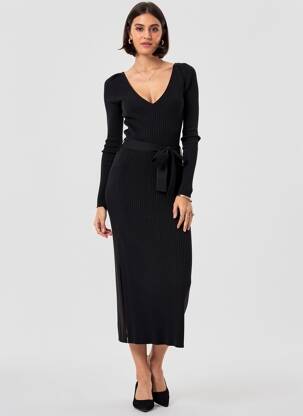 Rochie lungă negru MANGO femeie