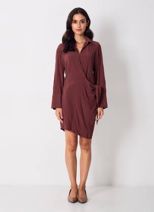 Rochie scurtă maro MANGO femeie