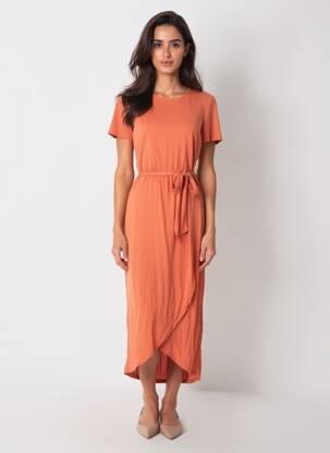 Rochie midi mâneci scurte mâneci scurte portocalie OBJECT femeie