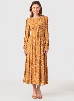 Rochie lungă portocalie MANGO femeie