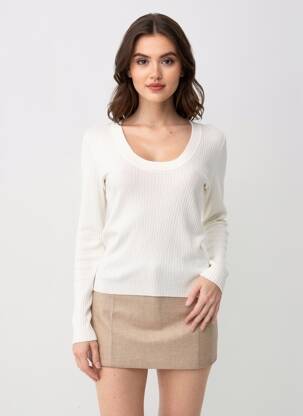 Pulover guler rotund alb JACQUELINE DE YONG femeie