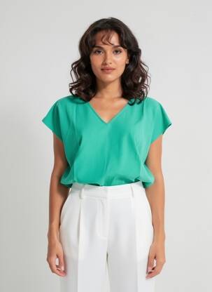 Tricou guler în v mâneci scurte verde VERO MODA femeie