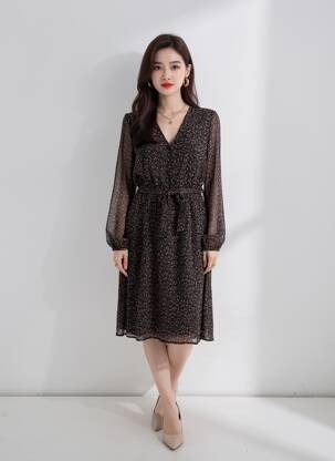 Rochie midi guler în v negru ONLY femeie