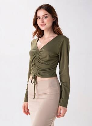 Tricou mâneci lungi mâneci lungi verde ONLY femeie
