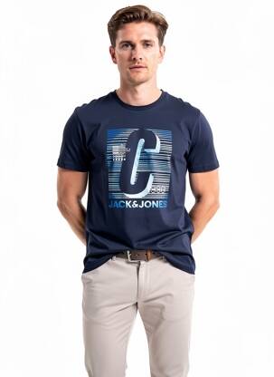 Tricou guler rotund albastru JACK & JONES bărbat