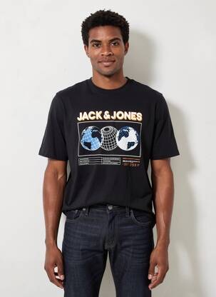Tricou guler rotund negru JACK & JONES bărbat