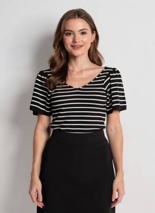 Tricou guler în v negru ONLY femeie