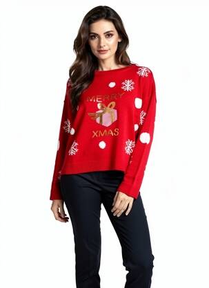 Pulover guler rotund roșu VERO MODA femeie