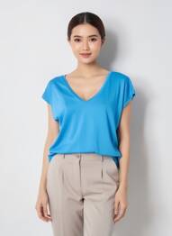 Tricou guler în v albastru PIECES femeie