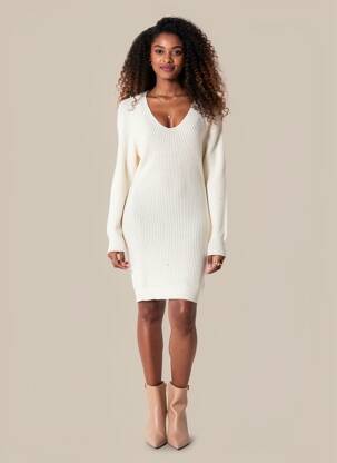 Rochie pulover bej MANGO femeie