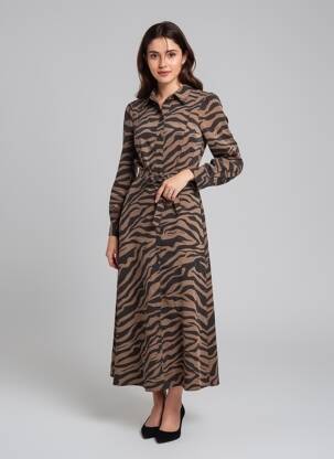 Rochie lungă mâneci lungi mâneci lungi maro VERO MODA femeie