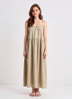 Rochie lungă fără mâneci fără mâneci bej VILA femeie