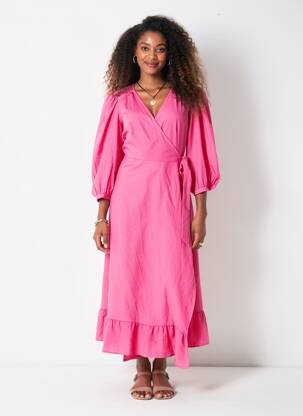 Rochie lungă guler în v mâneci 3/4 violet ONLY femeie