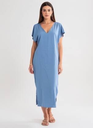 Rochie lungă mâneci scurte mâneci scurte albastru VILA femeie