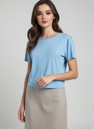 Tricou albastru MANGO femeie