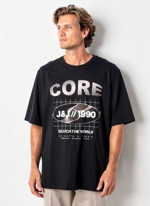 Tricou guler rotund negru JACK & JONES bărbat