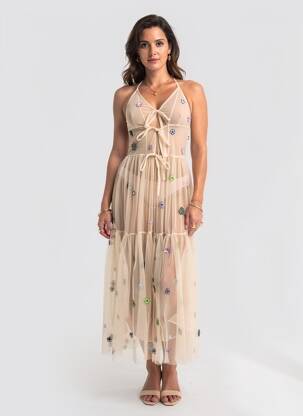 Rochie lungă bej YOUNG DESIGNERS femeie