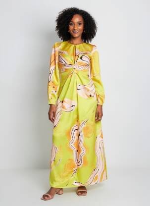 Rochie lungă mâneci lungi mâneci lungi galben SOMETHING NEW femeie