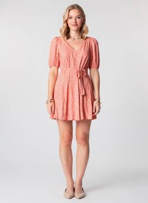 Rochie scurtă guler în v roz VERO MODA femeie