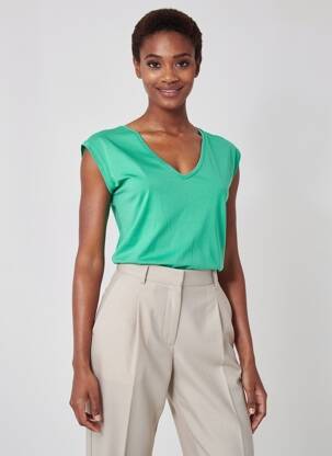 Tricou guler în v mâneci scurte verde PIECES femeie