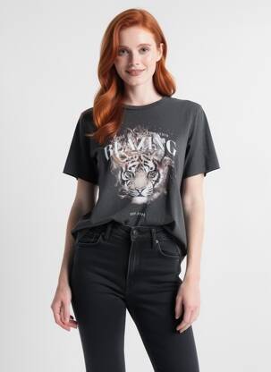 Tricou guler rotund mâneci scurte negru ONLY femeie