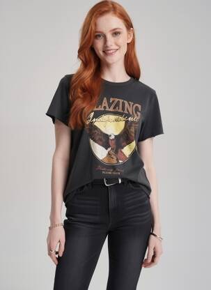 Tricou croială dreaptă mâneci scurte negru ONLY femeie