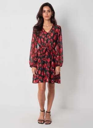 Rochie midi mâneci lungi mâneci lungi roșu ONLY femeie