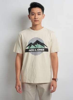 Tricou croială dreaptă mâneci scurte bej JACK & JONES bărbat