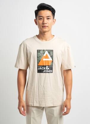 Tricou guler rotund mâneci scurte bej JACK & JONES bărbat