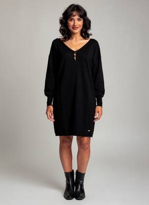 Rochie pulover guler în v mâneci lungi negru LPB LES PETITES BOMBES  femeie