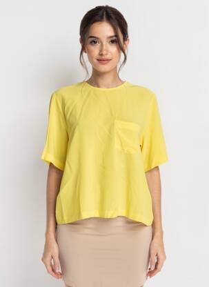 Top țesătură crep mâneci scurte galben RALPH LAUREN femeie