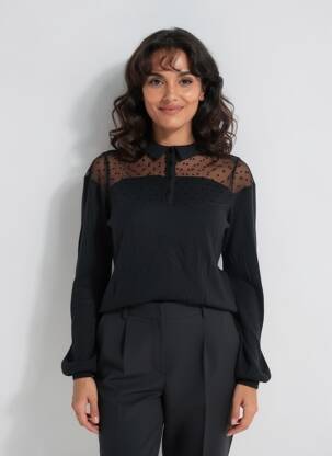 Pulover elasticitate mâneci lungi negru SANS MARQUE femeie