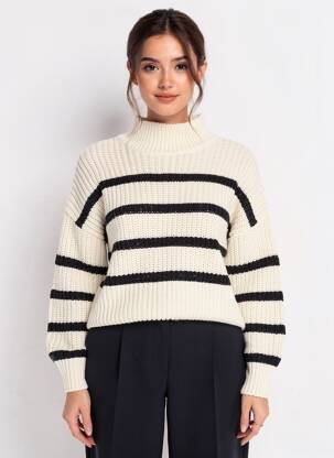 Pulover croială dreaptă mâneci lungi bej H&M femeie