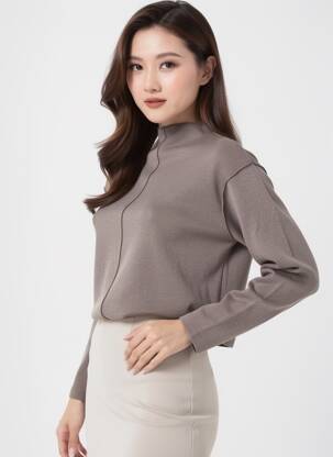 Pulover croială dreaptă mâneci lungi maro H&M femeie