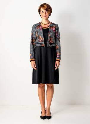 Rochie midi imprimeu fantezie mâneci lungi negru GUY DUBOUIS femeie