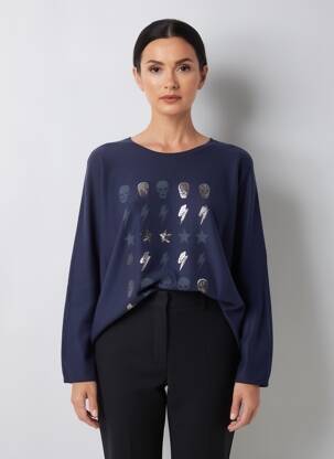 Pulover croială dreaptă mâneci lungi albastru VERSION FEMININ femeie