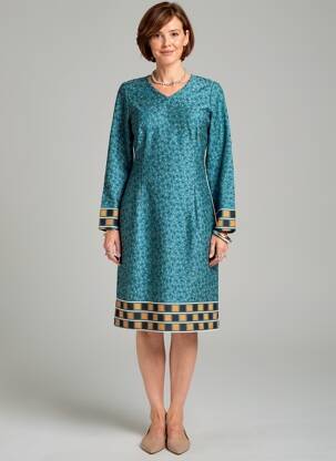 Rochie midi imprimeu fantezie mâneci lungi albastru MERI & ESCA femeie