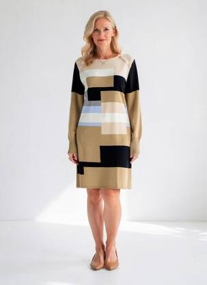 Rochie midi imprimeu fantezie mâneci lungi maro ALDO MARTIN'S femeie