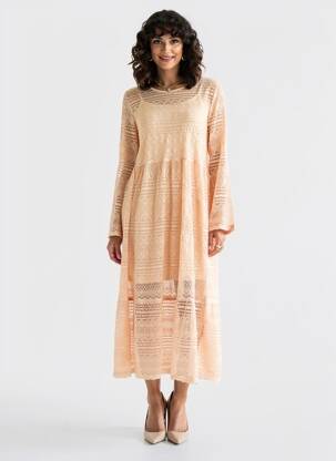 Rochie midi mâneci lungi mâneci lungi roz ANNA femeie