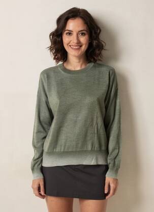 Pulover țesătură melanj mâneci lungi verde ARAGONA femeie