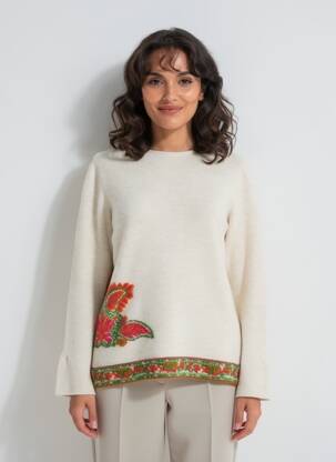 Pulover croială cambrată mâneci lungi bej BARILOCHE femeie